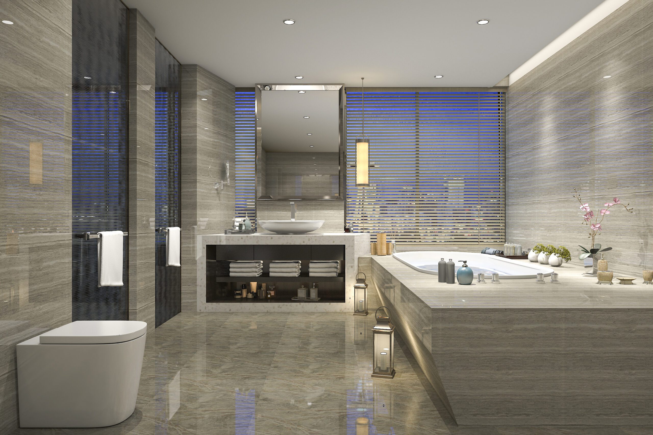 3d,Rendering,Modern,Classic,Bathroom,With,Luxury,Tile,Decor,With Modern Bathroom